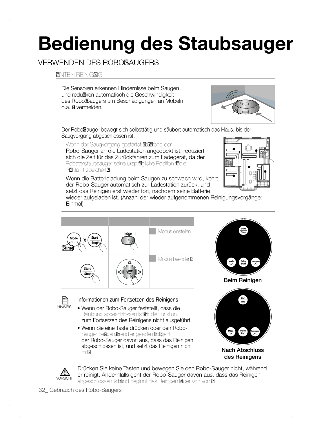 Samsung VCR8845T3A/XET, VCR8845T3A/XEF, VCR8845T3A/XEO manual Kanten Reinigung, Informationen zum Fortsetzen des Reinigens 