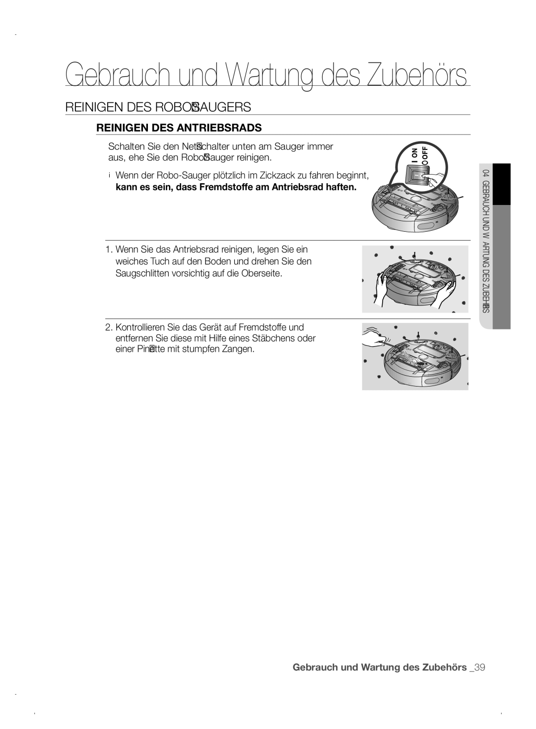 Samsung VCR8845T3A/XEF, VCR8845T3A/XET, VCR8845T3A/XEO manual Reinigen DES Antriebsrads 