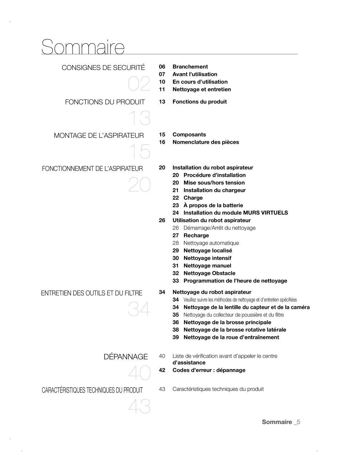 Samsung VCR8845T3A/XEF, VCR8845T3A/XET manual Sommaire, Consignes DE Securité, Fonctions DU Produit, Montage DE L’ASPIRATEUR 