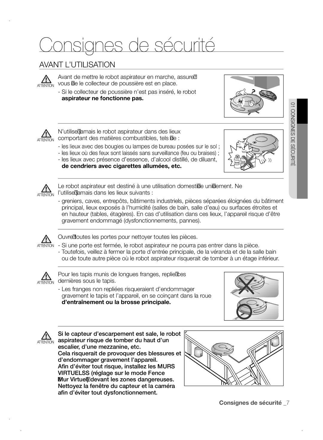 Samsung VCR8845T3A/XET, VCR8845T3A/XEF manual Avant L’UTILISATION, Avant de mettre le robot aspirateur en marche, assurez 