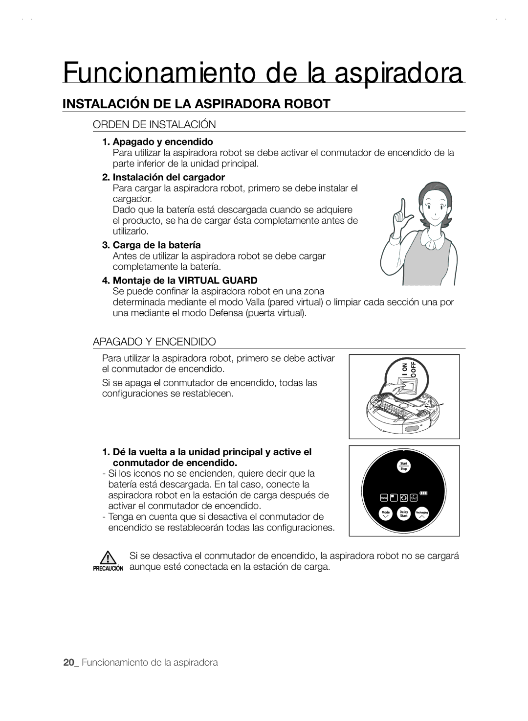 Samsung VCR8845T3R/XEC, VCR8845T3A/XET manual Instalación DE LA Aspiradora Robot, Orden DE Instalación, Apagado Y Encendido 