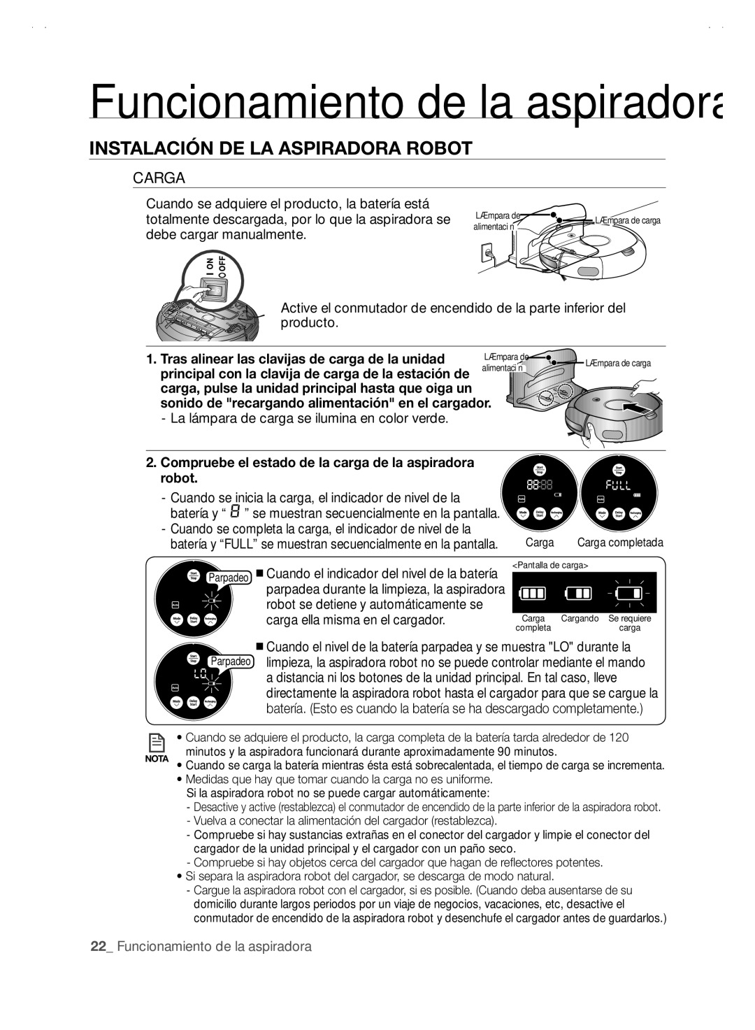 Samsung VCR8845T3A/XEF, VCR8845T3A/XET, VCR8845T3R/XEC manual Carga, Tras alinear las clavijas de carga de la unidad 