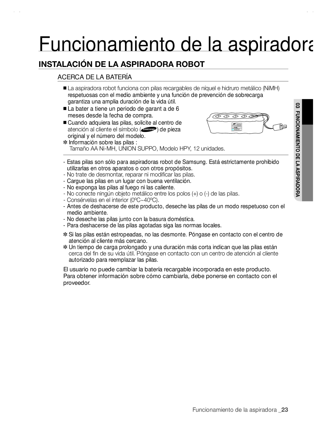 Samsung VCR8845T3R/XEC, VCR8845T3A/XET, VCR8845T3A/XEF manual Acerca DE LA Batería 