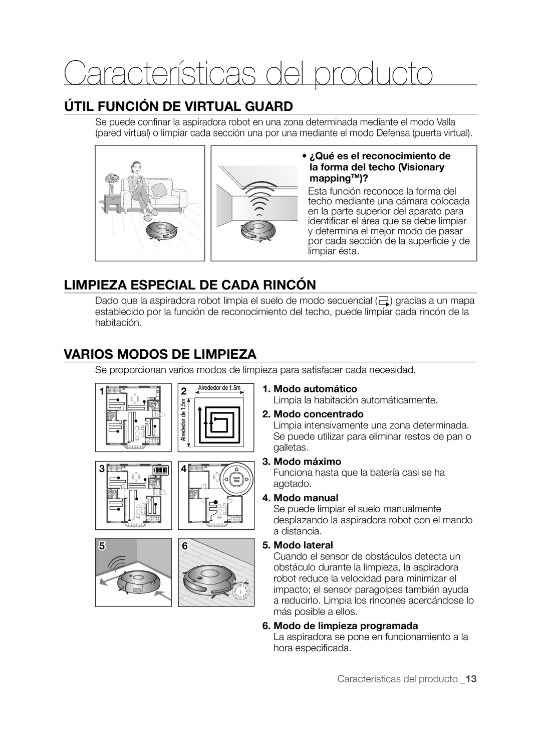 Samsung VCR8849T3A/XEF manual Características del producto, Útil Función DE Virtual Guard, Limpieza Especial DE Cada Rincón 