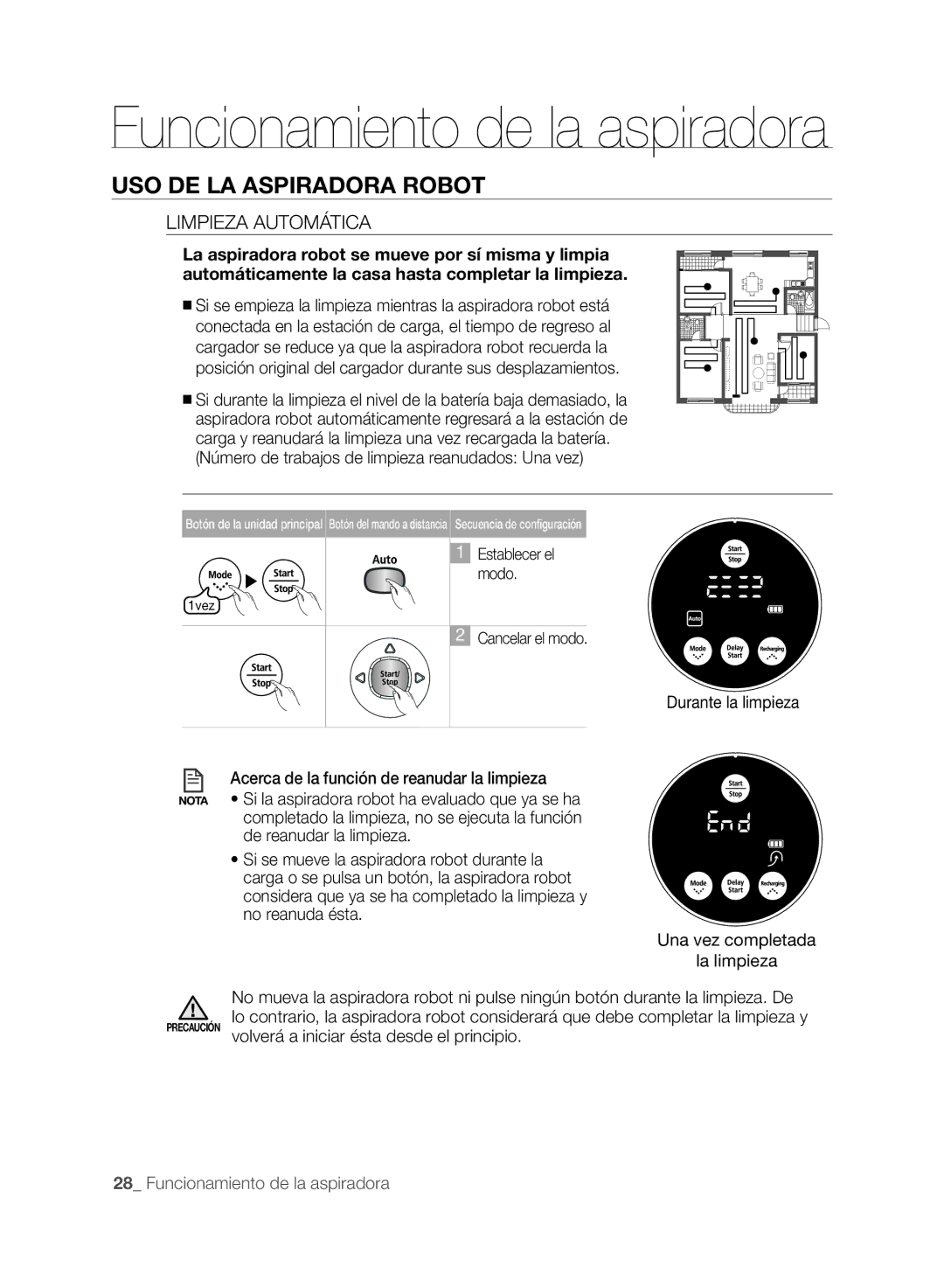 Samsung VCR8845T3A/XET, VCR8849T3A/XEF manual Limpieza Automática, Número de trabajos de limpieza reanudados Una vez 