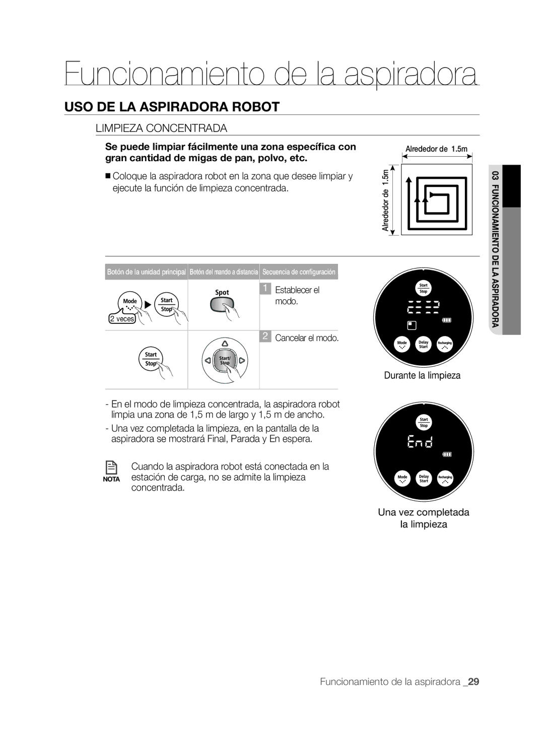 Samsung VCR8849T3A/XEF, VCR8845T3A/XET manual Limpieza Concentrada, Se puede limpiar fácilmente una zona específica con 