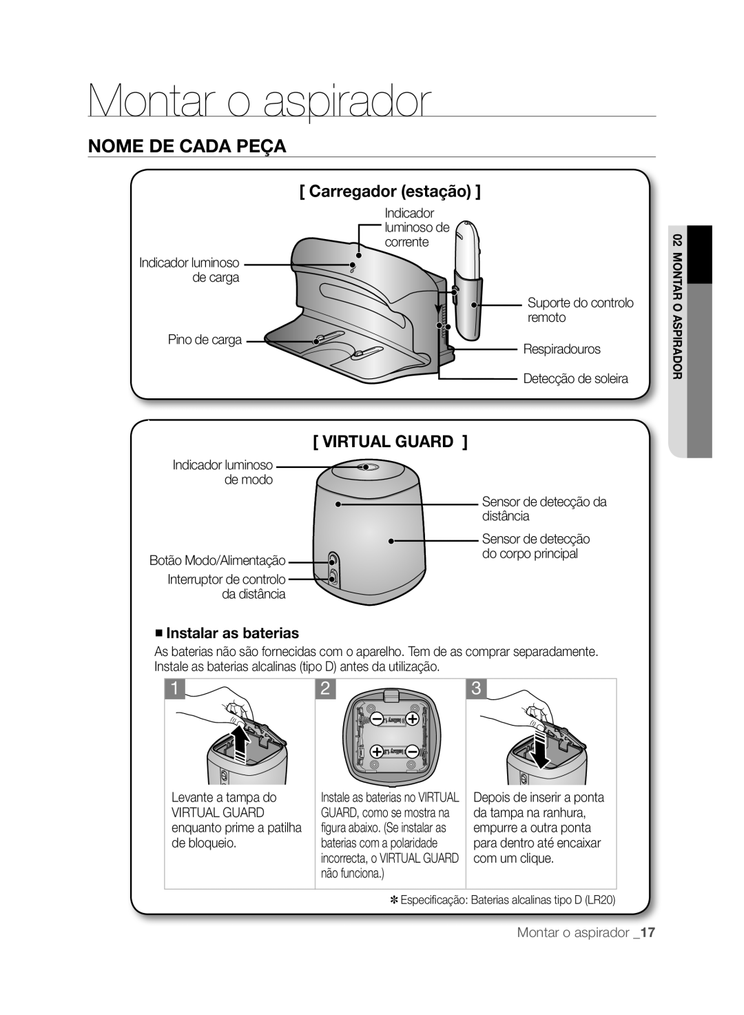 Samsung VCR8845T3R/XEC, VCR8845T3A/XET manual Carregador estação, Sensor de detecção da distância, Botão Modo/Alimentação 