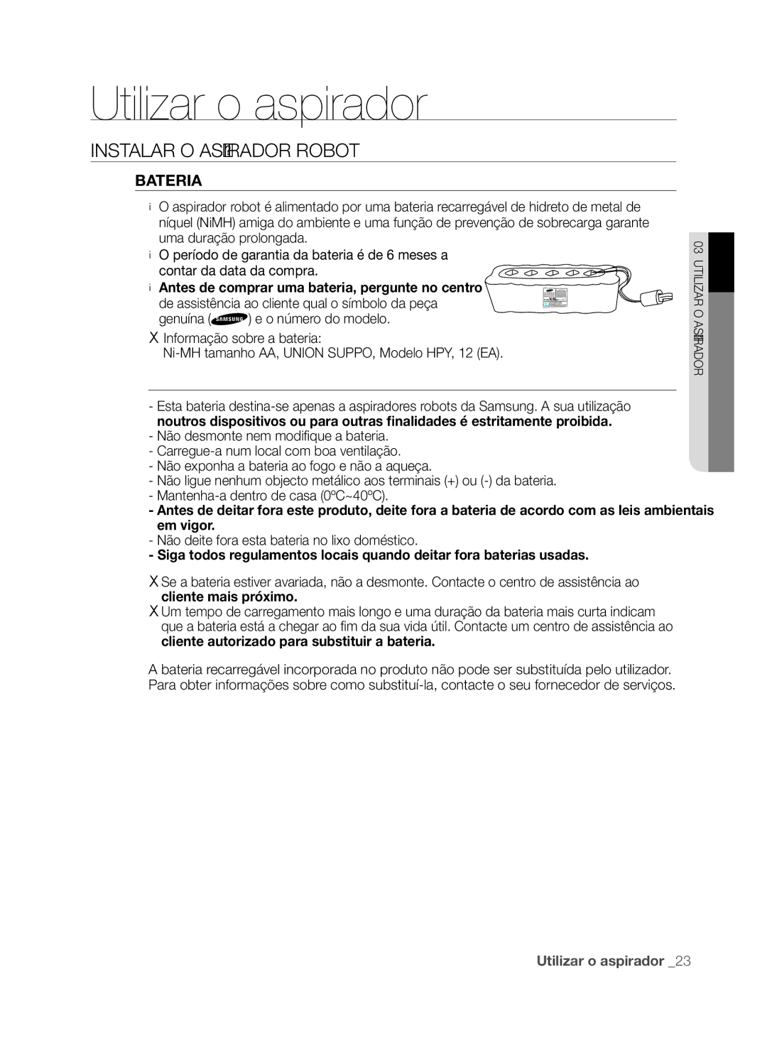 Samsung VCR8849T3A/XEF, VCR8845T3A/XET, VCR8845T3A/XEF, VCR8845T3R/XEC manual Bateria 