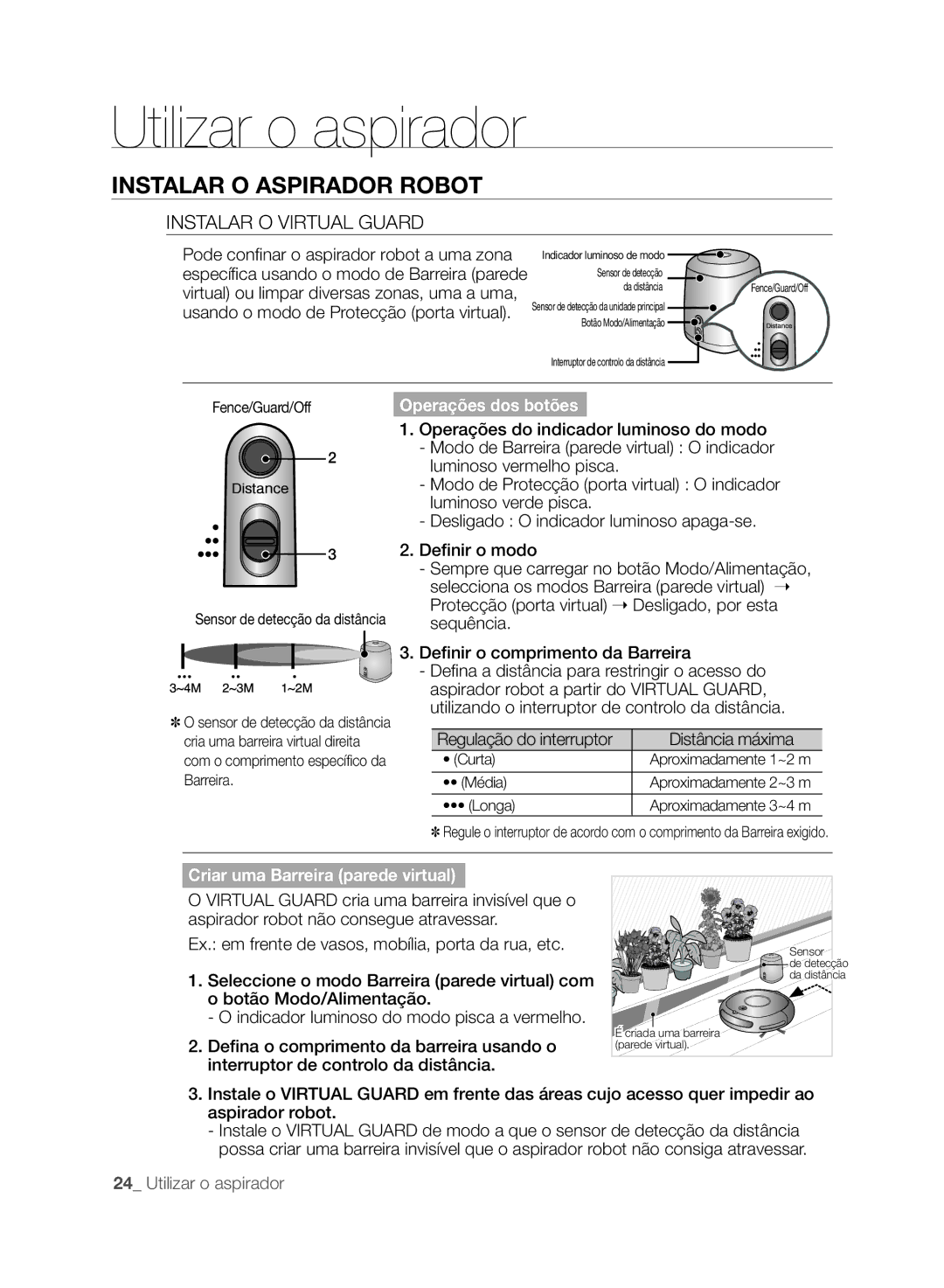 Samsung VCR8845T3A/XEF, VCR8845T3A/XET, VCR8849T3A/XEF, VCR8845T3R/XEC manual Instalar O Virtual Guard, Operações dos botões 