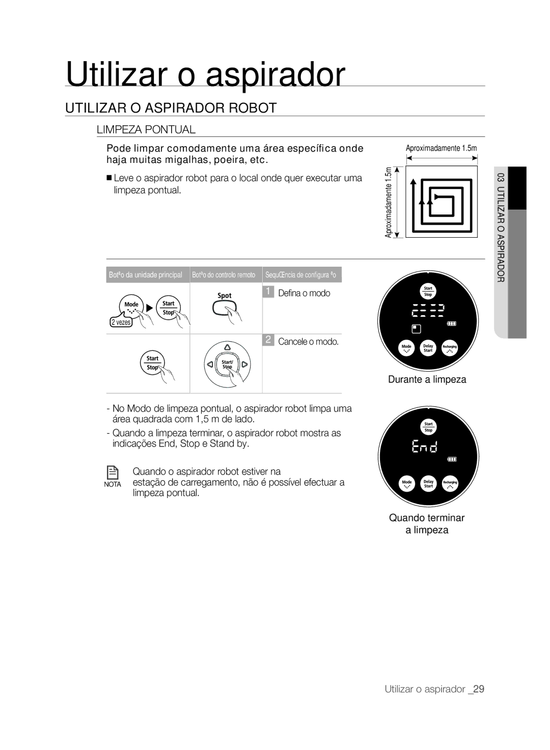 Samsung VCR8845T3R/XEC, VCR8845T3A/XET, VCR8849T3A/XEF, VCR8845T3A/XEF manual Limpeza Pontual, Limpeza pontual 