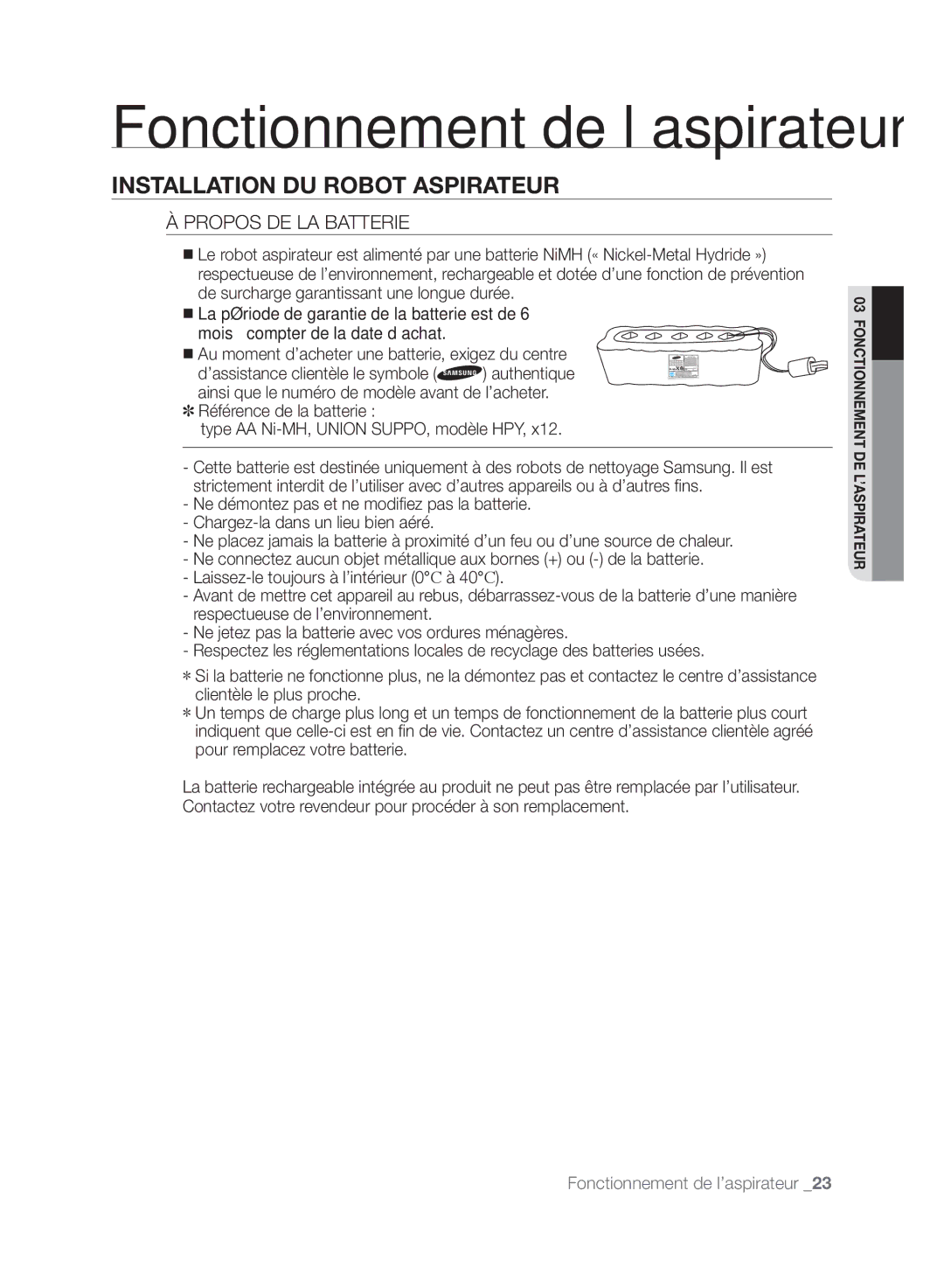 Samsung VCR8845T3R/XEC, VCR8845T3A/XET, VCR8849T3A/XEF, VCR8845T3A/XEF manual Propos DE LA Batterie 