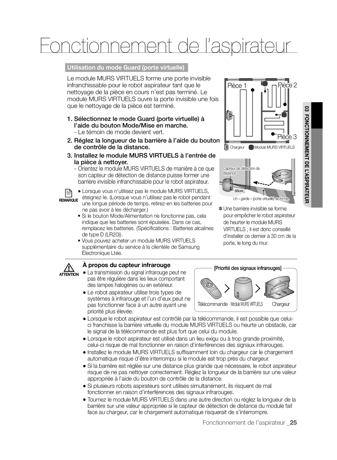 Samsung VCR8849T3A/XEF, VCR8845T3A/XET Nettoyage de la pièce en cours n’est pas terminé. Le, Propos du capteur infrarouge 