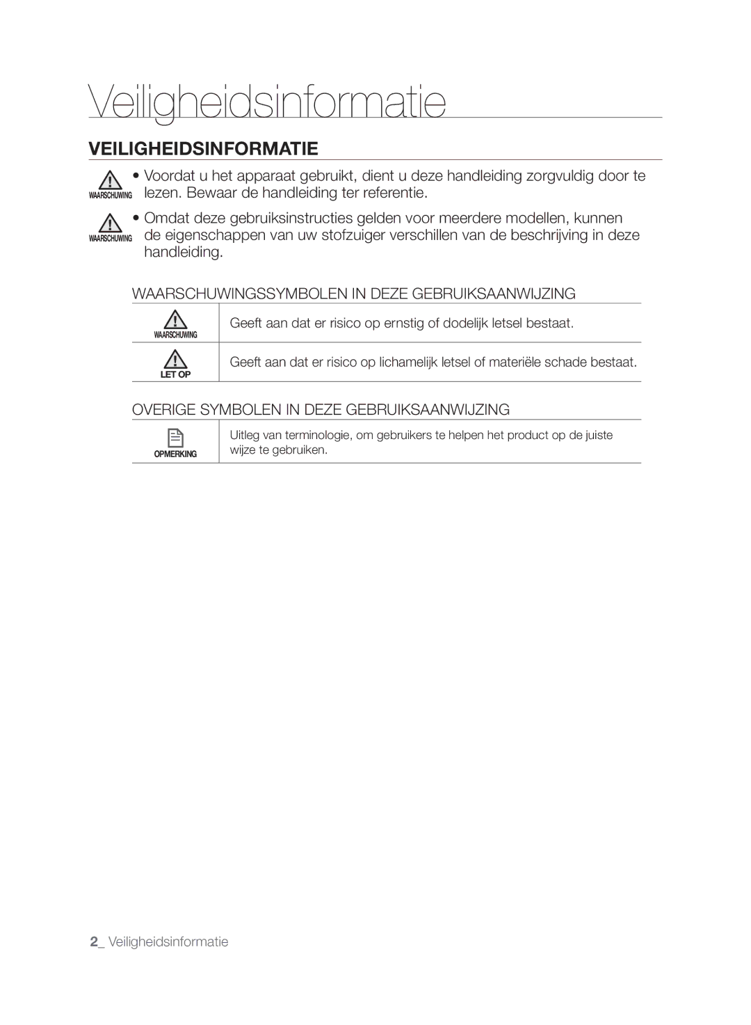 Samsung VCR8845T3A/XET, VCR8849T3A/XEF manual Veiligheidsinformatie, Waarschuwingssymbolen in Deze Gebruiksaanwijzing 