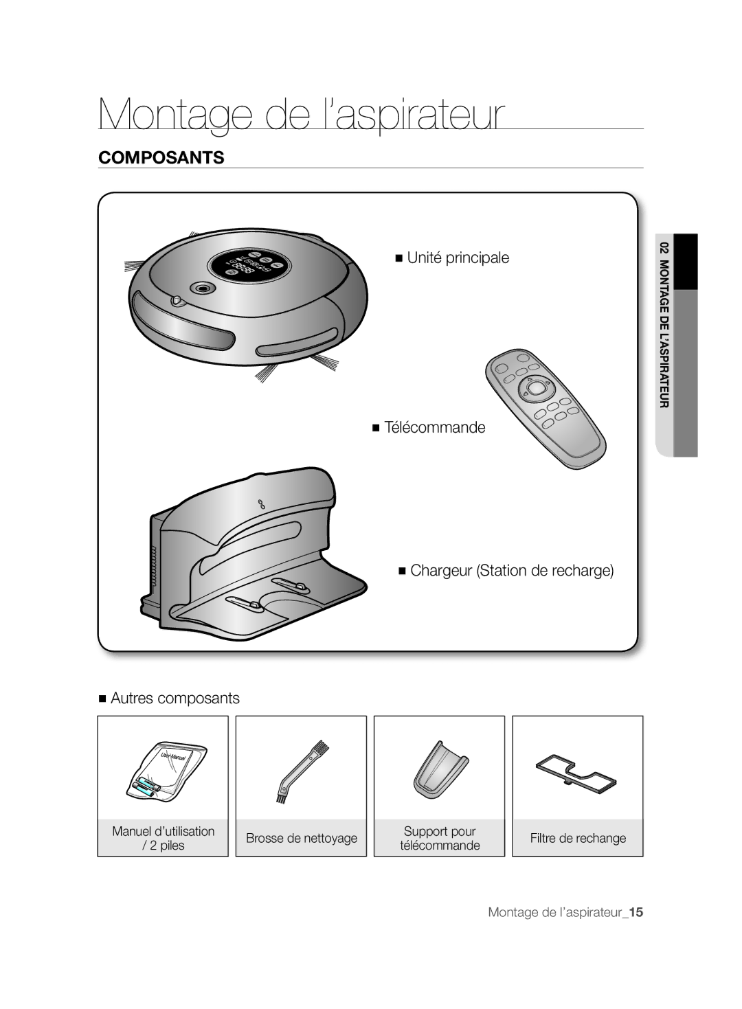 Samsung VCR8847T3B/XEF manual Montage de l’aspirateur, Composants 