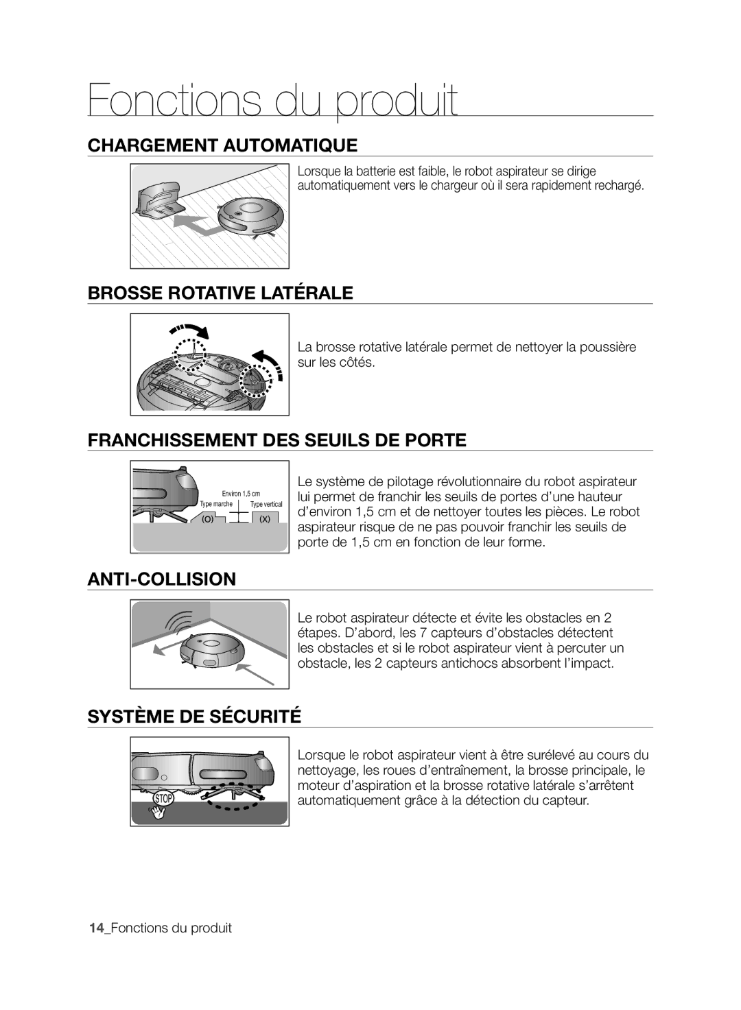 Samsung VCR8848T3K/SWS manual Chargement Automatique, Brosse Rotative Latérale, Franchissement DES Seuils DE Porte 