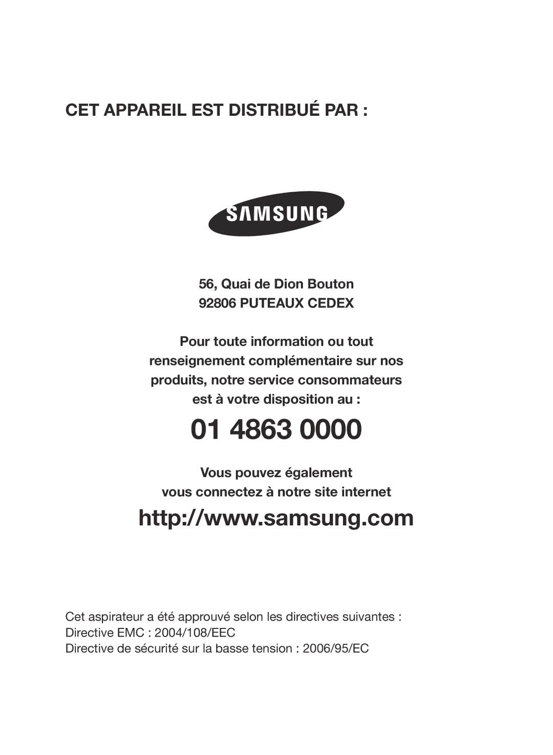 Samsung VCR8846T3A/XEG manual CET Appareil EST Distribué PAR, Vous pouvez également Vous connectez à notre site internet 