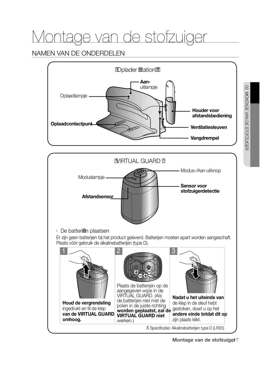 Samsung VCR8848T3K/XEO manual Oplader station, Oplaadlampje, Ventilatiesleuven Vangdrempel, Nadat u het uiteinde van 