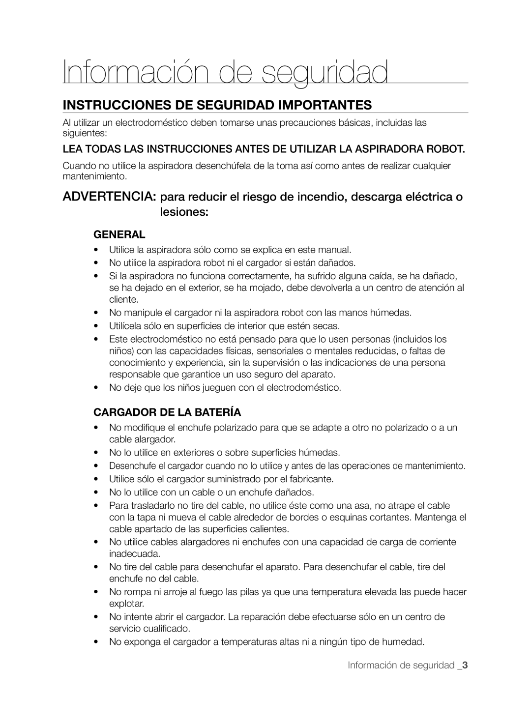 Samsung VCR8848T3K/XEG, VCR8846T3A/XEG manual Instrucciones DE Seguridad Importantes, General, Cargador DE LA Batería 