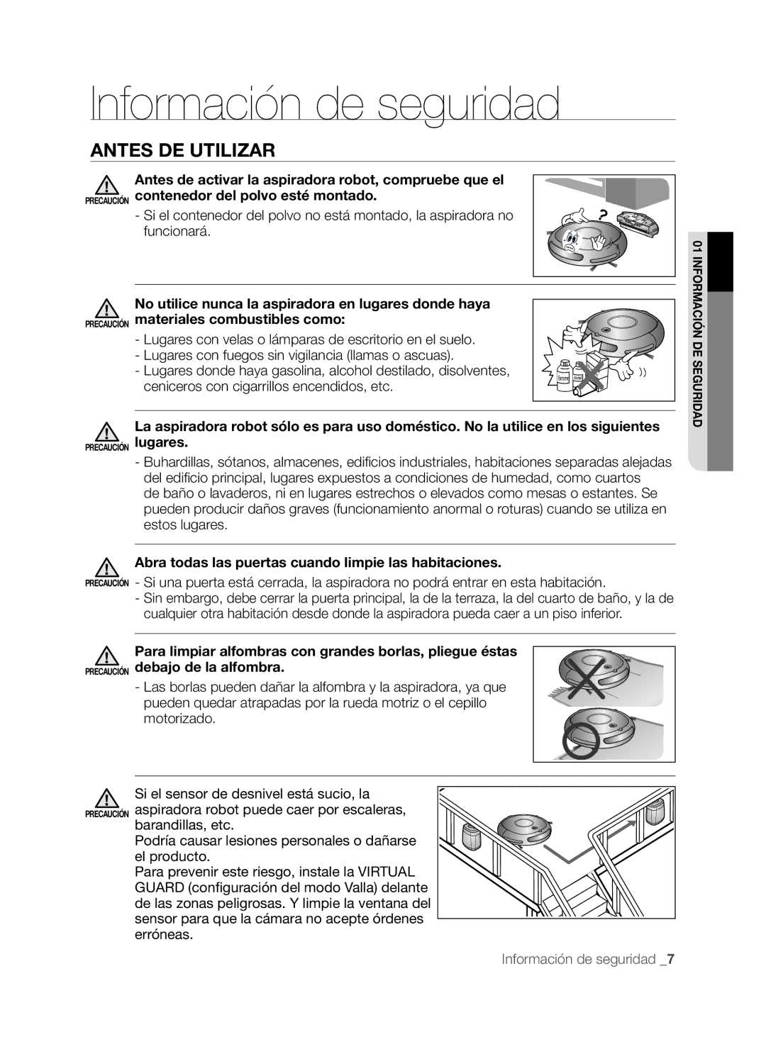 Samsung VCR8848T3K/SWS, VCR8848T3K/XEG manual Antes DE Utilizar, Abra todas las puertas cuando limpie las habitaciones 