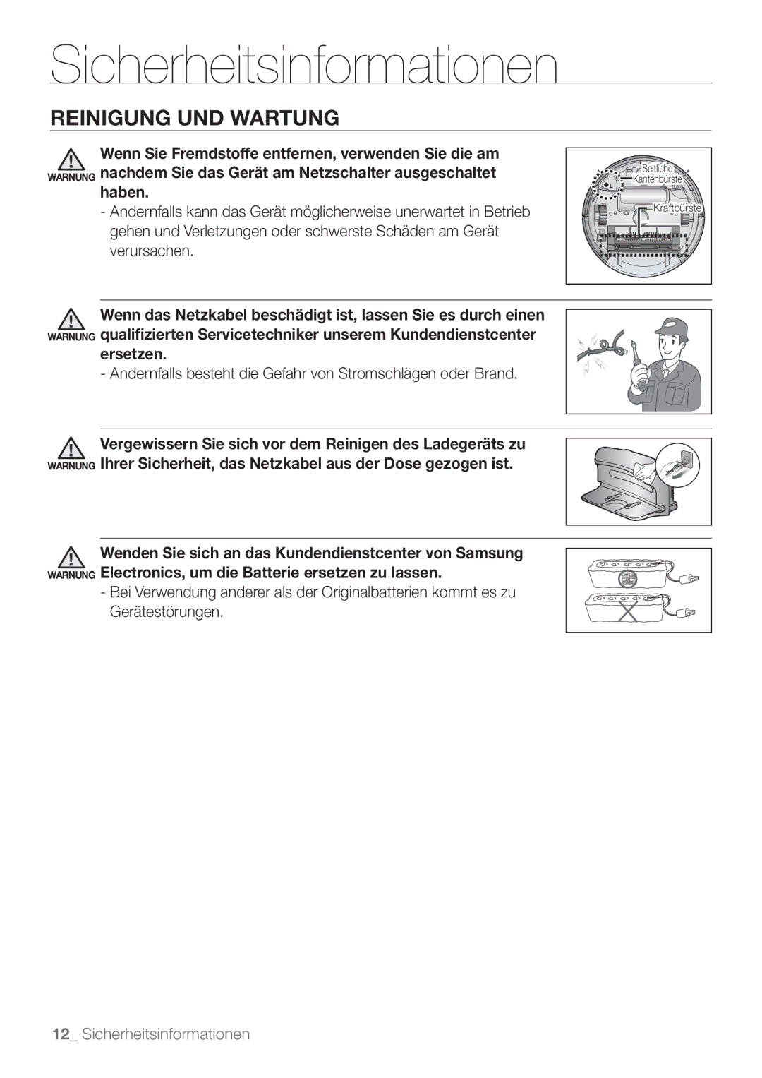 Samsung VCR8849T3K/XEG, VCR8849T3A/XEF manual Ersetzen, Andernfalls besteht die Gefahr von Stromschlägen oder Brand 