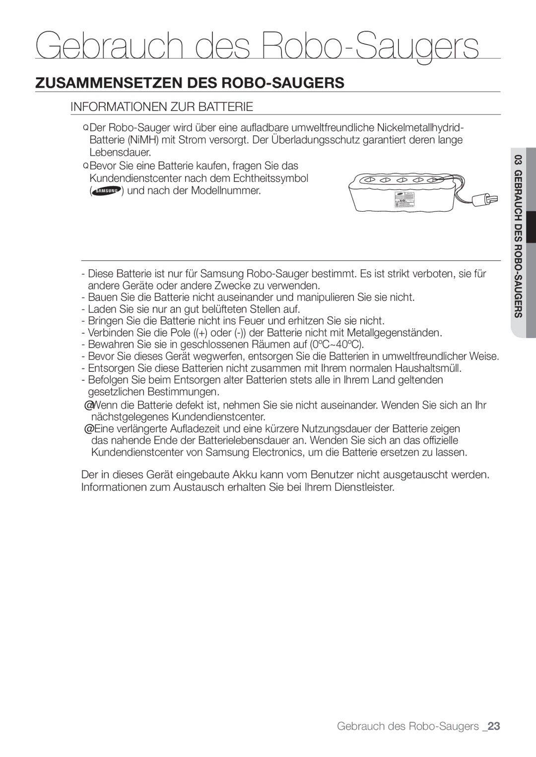 Samsung VCR8849T3A/XEF, VCR8849T3K/XEG manual Informationen ZUR Batterie 