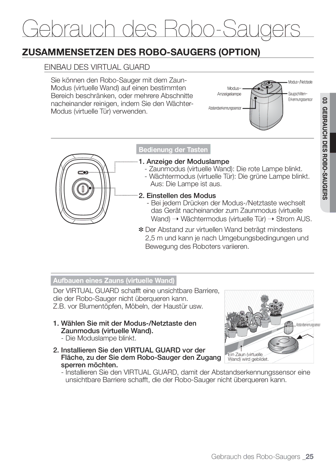 Samsung VCR8849T3A/XEF, VCR8849T3K/XEG manual Zusammensetzen DES ROBO-SAUGERS Option, Einbau DES Virtual Guard 