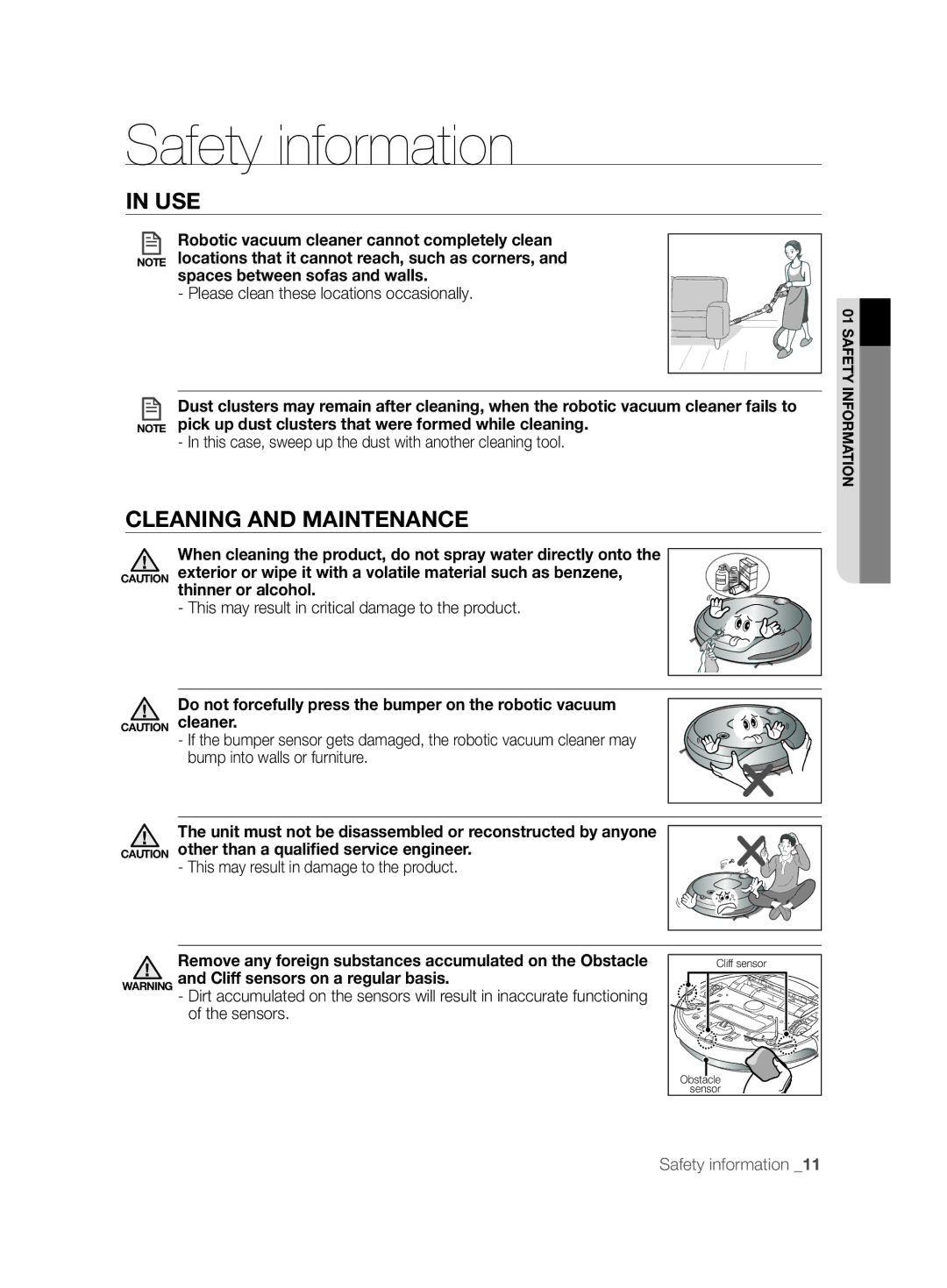 Samsung VCR8850L3R/XEO, VCR8850L3R/XEG manual Cleaning and Maintenance, Robotic vacuum cleaner cannot completely clean 