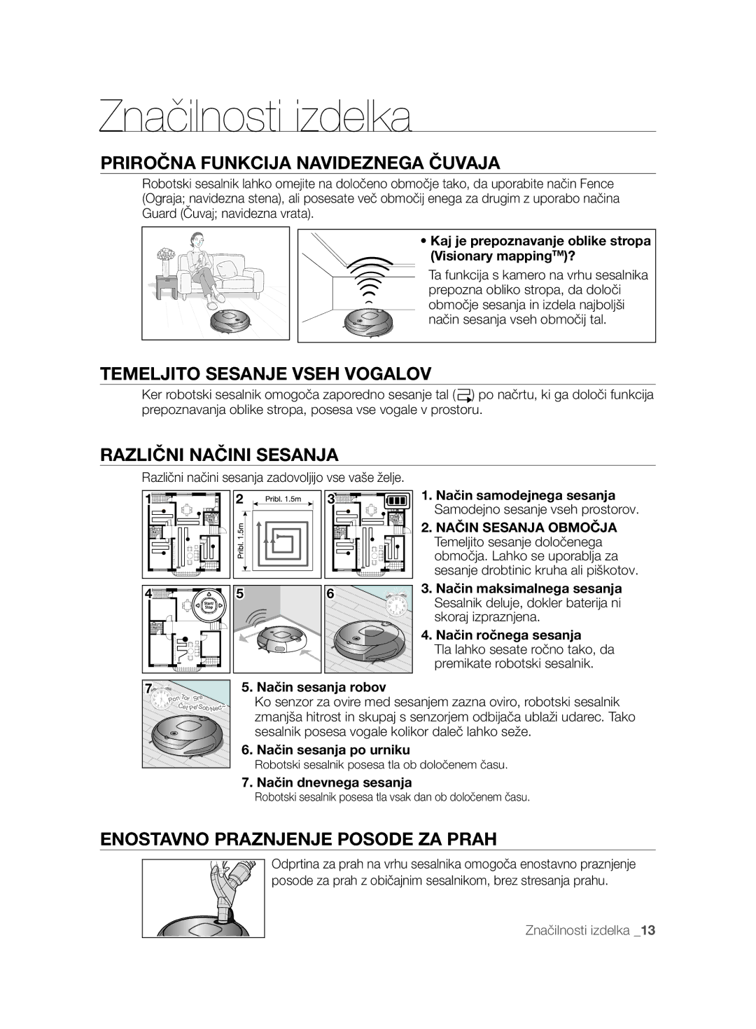 Samsung VCR8850L3R/XET manual Značilnosti izdelka, Priročna Funkcija Navideznega Čuvaja, Temeljito Sesanje Vseh Vogalov 