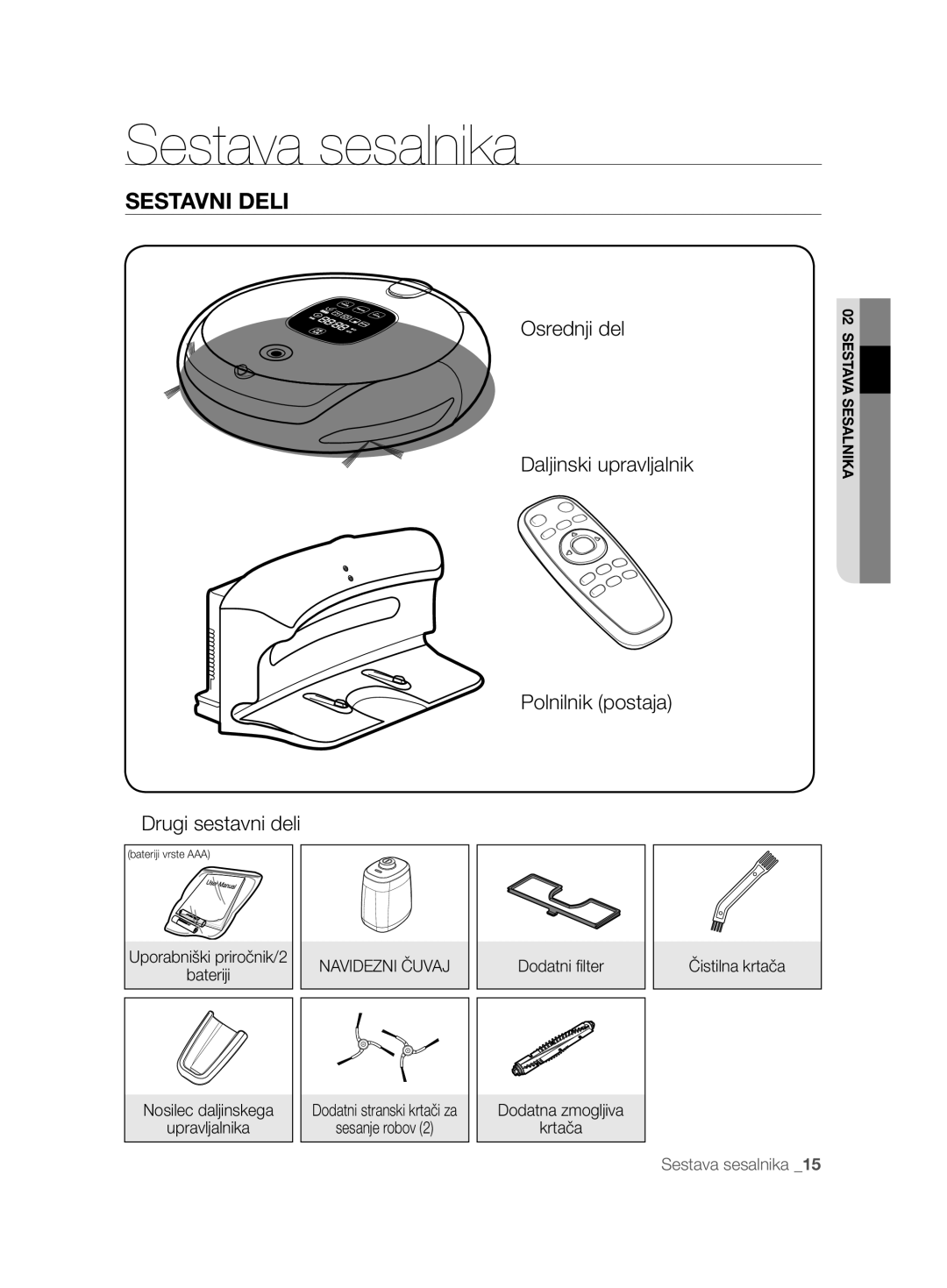 Samsung VCR8850L3R/XEO, VCR8850L3R/XEG, VCR8850L3R/XET, VCR8850L3R/XAG manual Sestava sesalnika, Sestavni Deli 