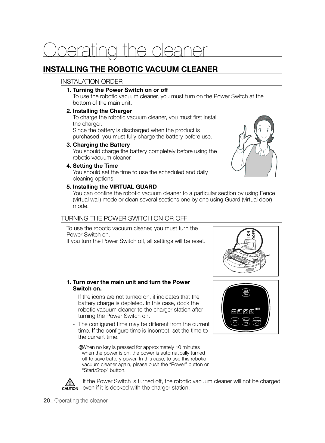 Samsung VCR8850L3R/XEG, VCR8850L3R/XET Operating the cleaner, Installing the Robotic Vacuum Cleaner, Instalation Order 