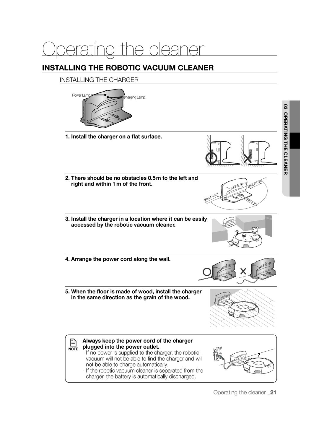 Samsung VCR8850L3R/XET, VCR8850L3R/XEG, VCR8850L3R/XAG Installing the Charger, Always keep the power cord of the charger 