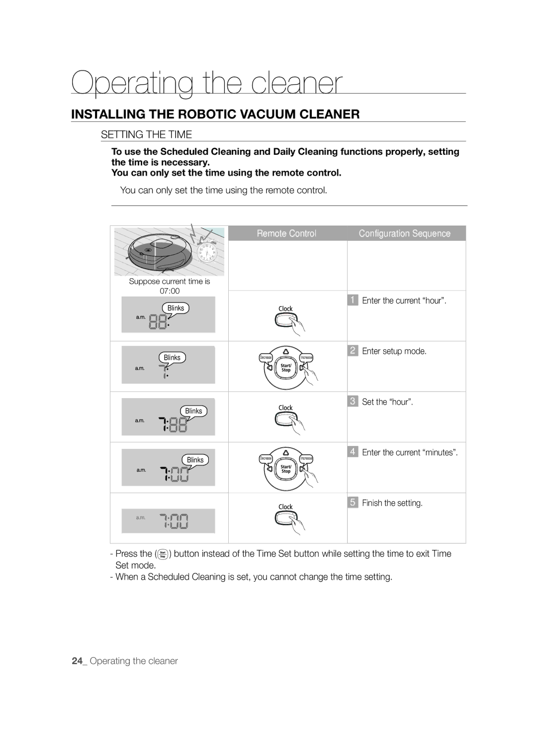 Samsung VCR8850L3R/XEG, VCR8850L3R/XET, VCR8850L3R/XAG Setting the Time, You can only set the time using the remote control 