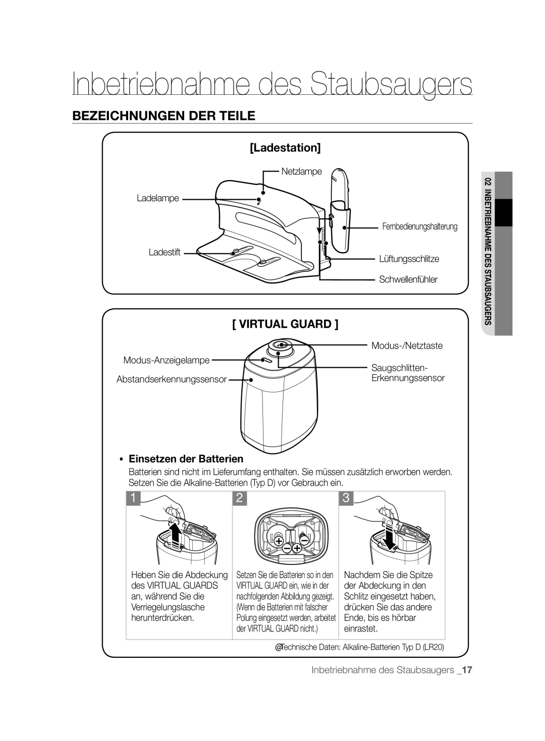 Samsung VCR8850L3R/XEO, VCR8850L3R/XEG, VCR8850L3R/XET manual Netzlampe Ladelampe Ladestift, Modus-Anzeigelampe Saugschlitten 