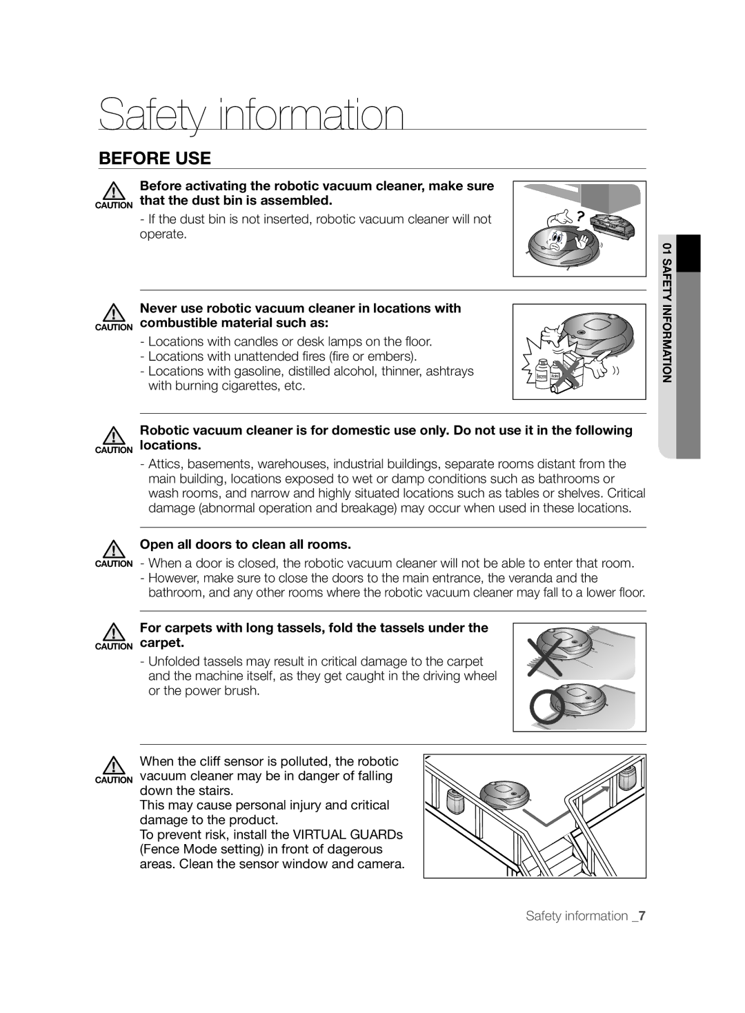 Samsung VCR8850L3R/XEO, VCR8850L3R/XEG, VCR8850L3R/XET Before USE, Before activating the robotic vacuum cleaner, make sure 