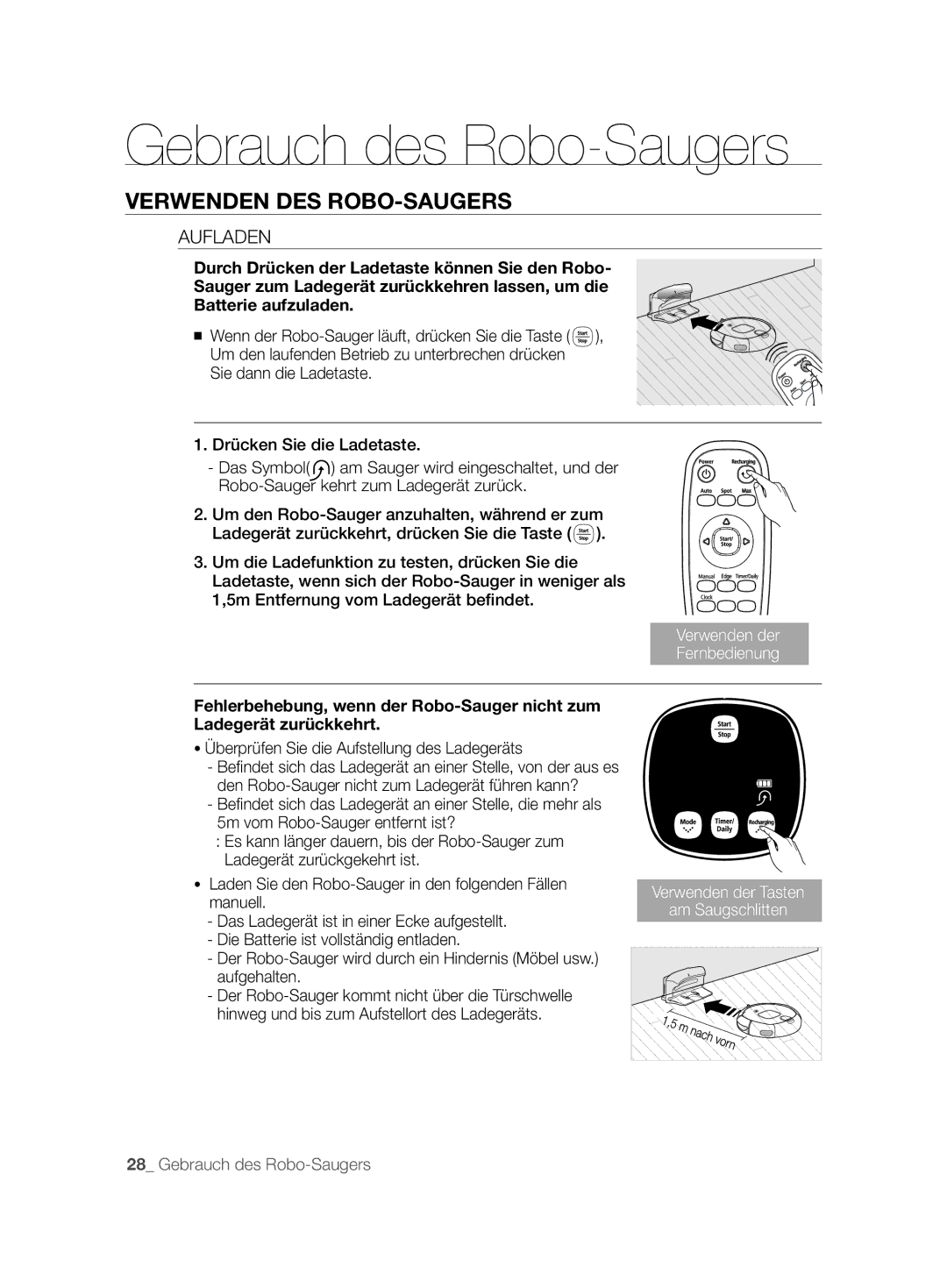 Samsung VCR8850L3R/XAG, VCR8850L3R/XEG, VCR8850L3R/XET manual Aufladen, Überprüfen Sie die Aufstellung des Ladegeräts 