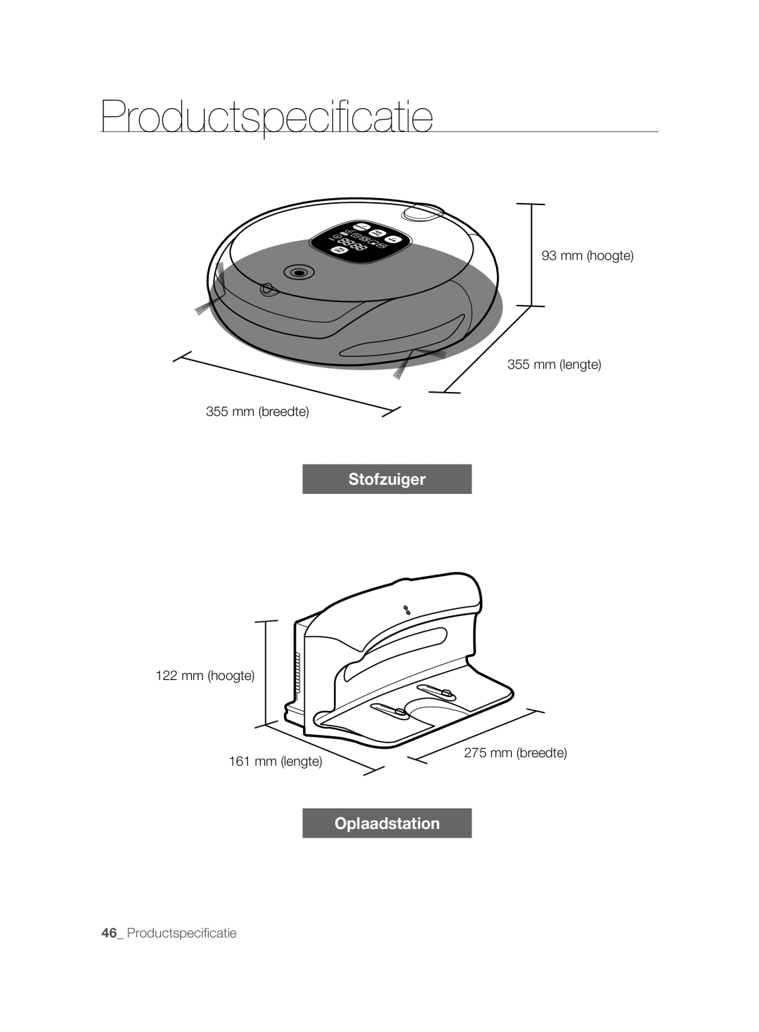 Samsung VCR8850L3R/XET, VCR8850L3R/XEG, VCR8850L3R/XAG manual Productspeciﬁ catie, Mm hoogte Mm lengte Mm breedte 