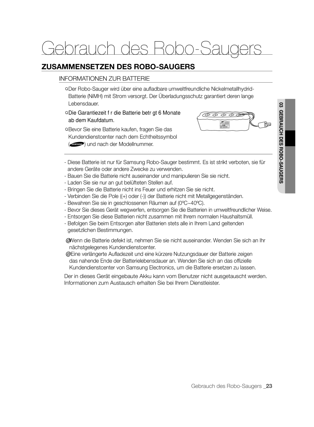 Samsung VCR8850L3R/XAG, VCR8850L3R/XEG, VCR8850L3R/XET manual Informationen ZUR Batterie 