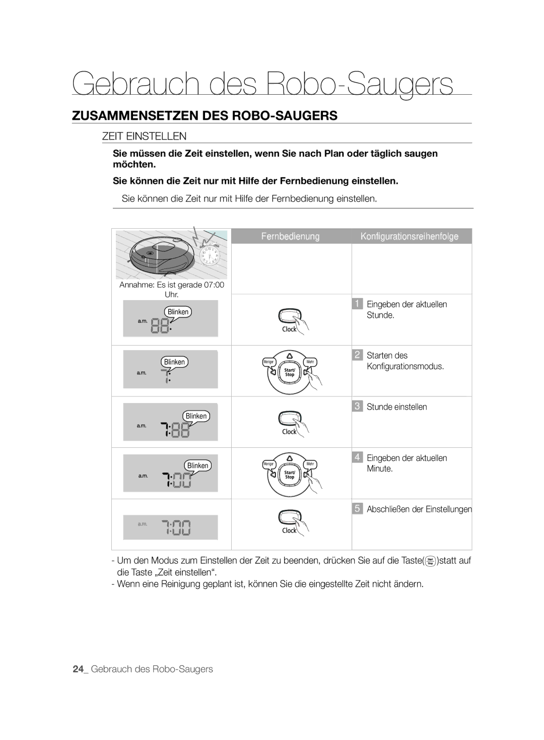 Samsung VCR8850L3R/XEG, VCR8850L3R/XET, VCR8850L3R/XAG manual Zeit Einstellen, Fernbedienung Konfigurationsreihenfolge 