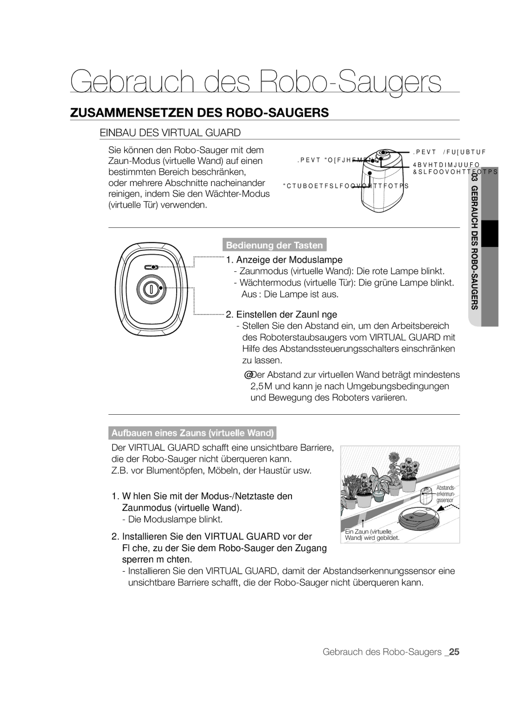 Samsung VCR8850L3R/XET, VCR8850L3R/XEG manual Einbau DES Virtual Guard, Aus Die Lampe ist aus Einstellen der Zaunlänge 