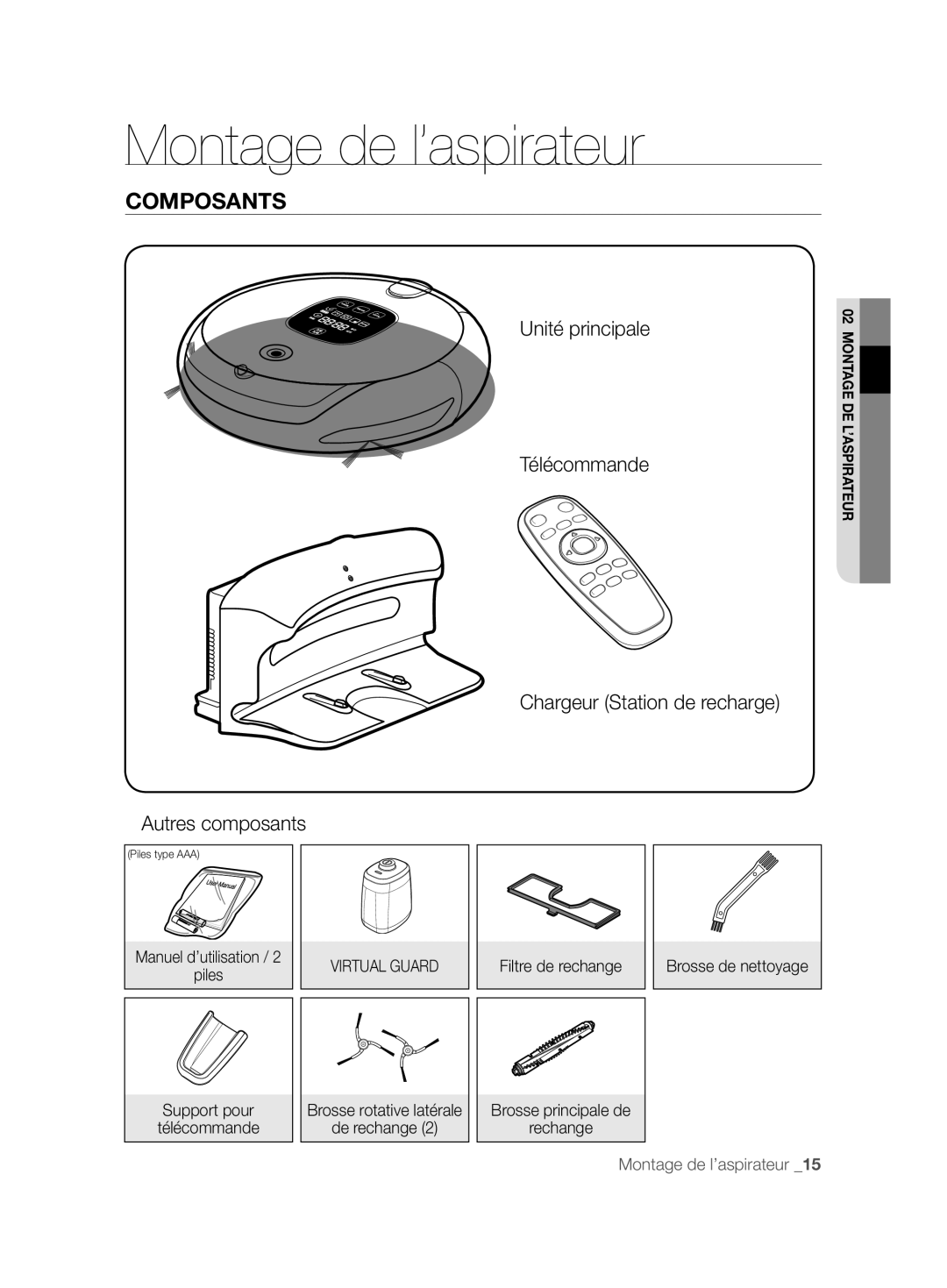 Samsung VCR8850L3R/XEG, VCR8850L3R/XET, VCR8850L3R/XAG manual Montage de l’aspirateur, Composants, Support pour 