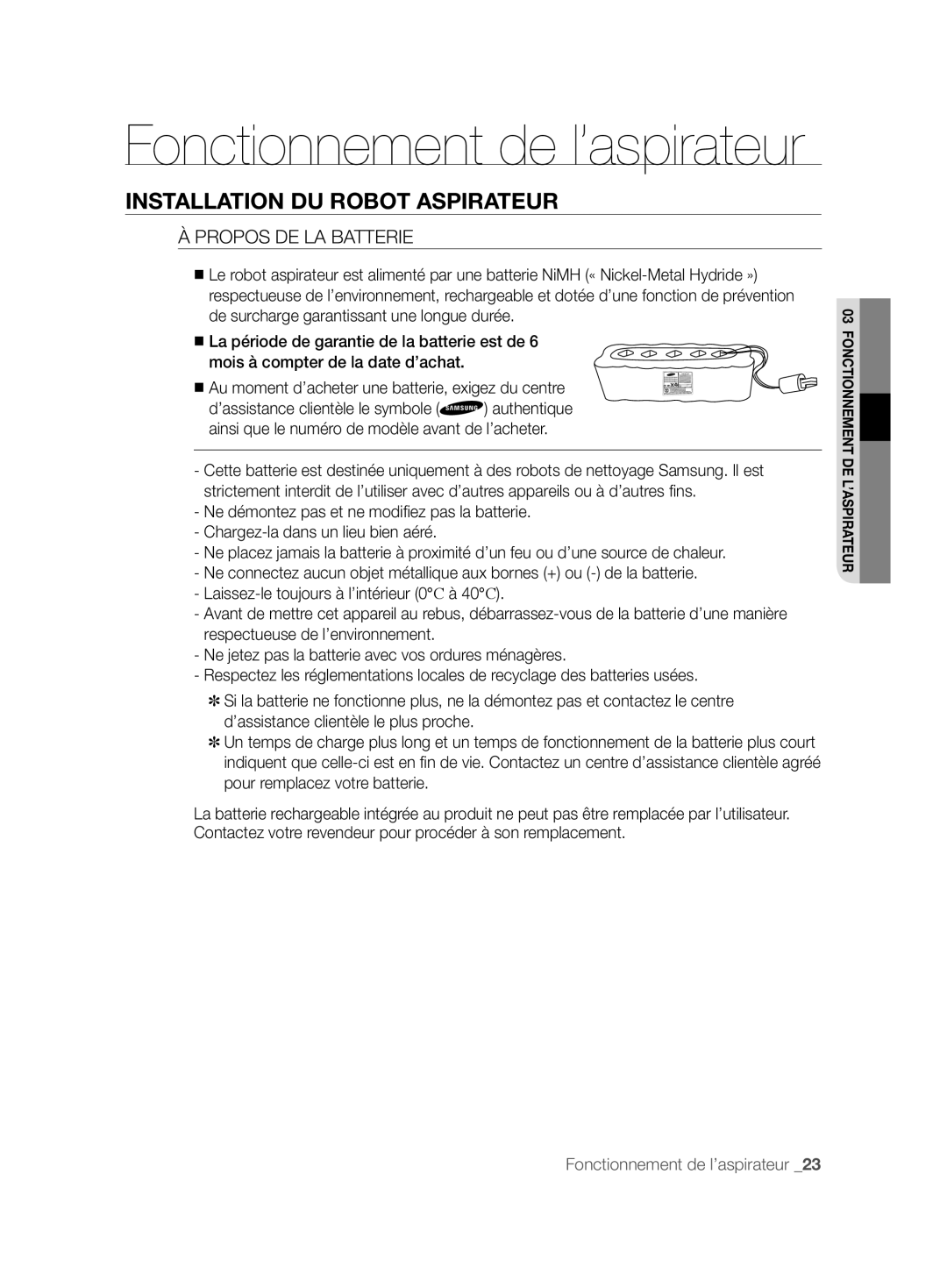 Samsung VCR8850L3R/XAG, VCR8850L3R/XEG, VCR8850L3R/XET manual Propos DE LA Batterie 