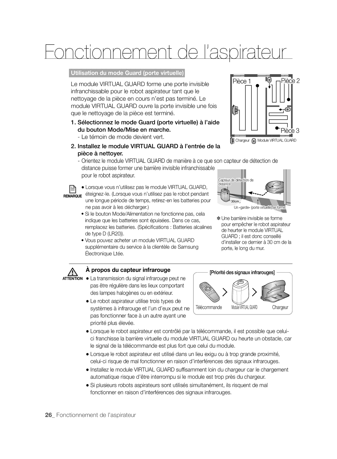 Samsung VCR8850L3R/XAG, VCR8850L3R/XEG Le module Virtual Guard forme une porte invisible, Le témoin de mode devient vert 