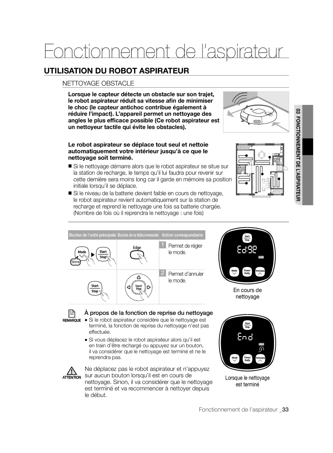 Samsung VCR8850L3R/XEG, VCR8850L3R/XET, VCR8850L3R/XAG manual Nettoyage Obstacle 