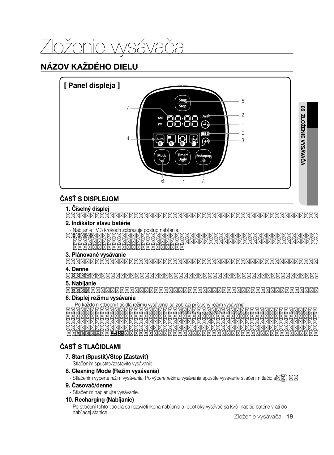 Samsung VCR8850L3R/XEO manual Panel displeja, Časť S Displejom, Časť S Tlačidlami 