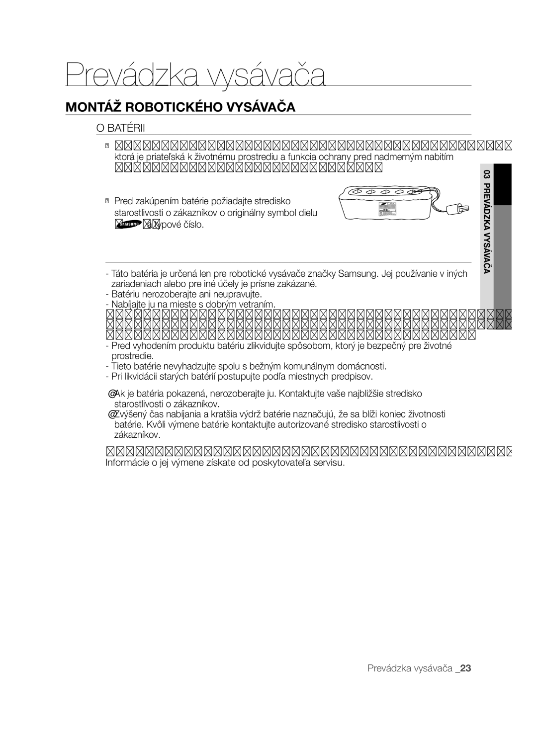 Samsung VCR8850L3R/XEO manual Batérii, Informácie o jej výmene získate od poskytovateľa servisu 