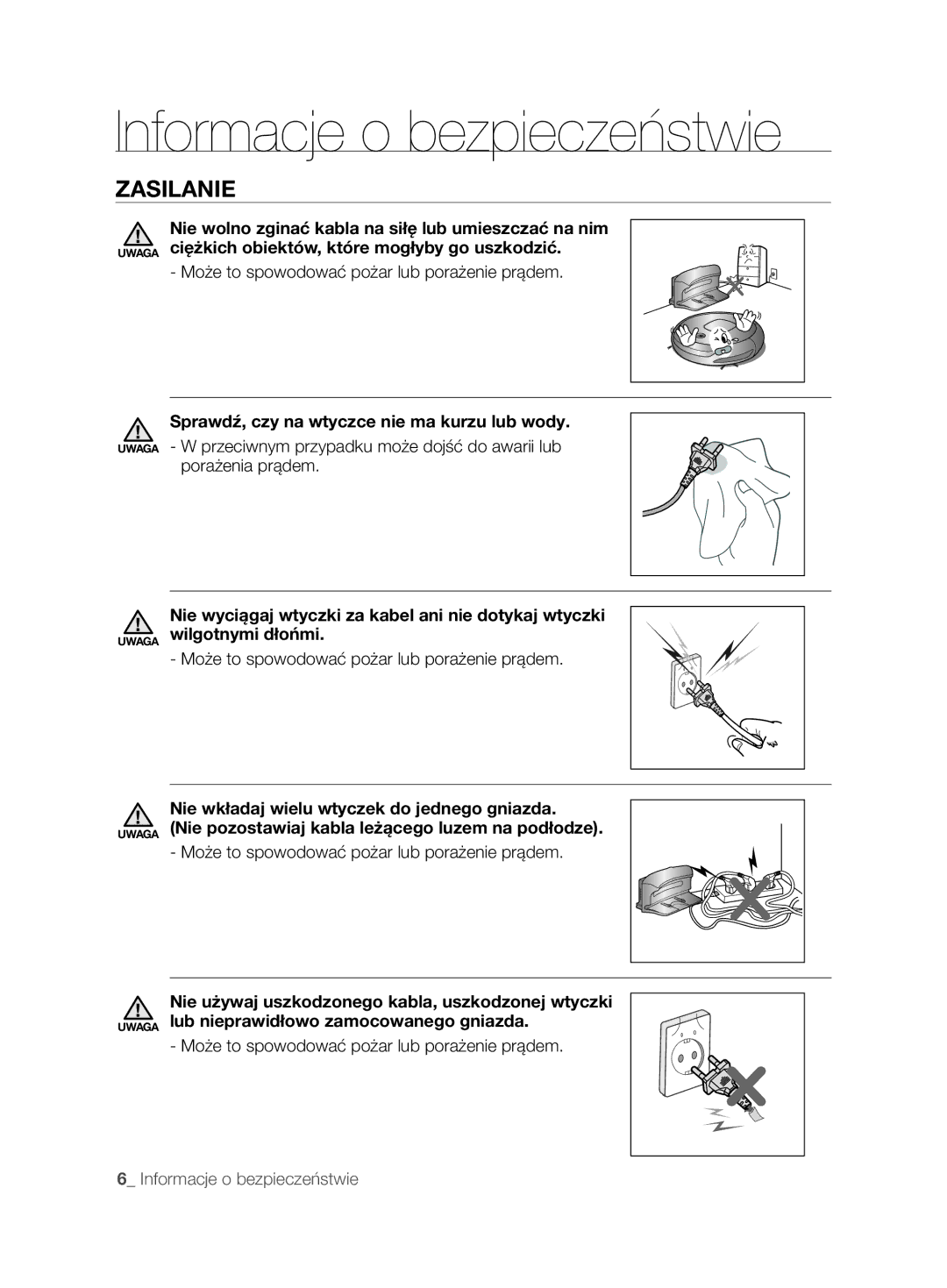 Samsung VCR8850L3R/XEO manual Zasilanie, Może to spowodować pożar lub porażenie prądem 