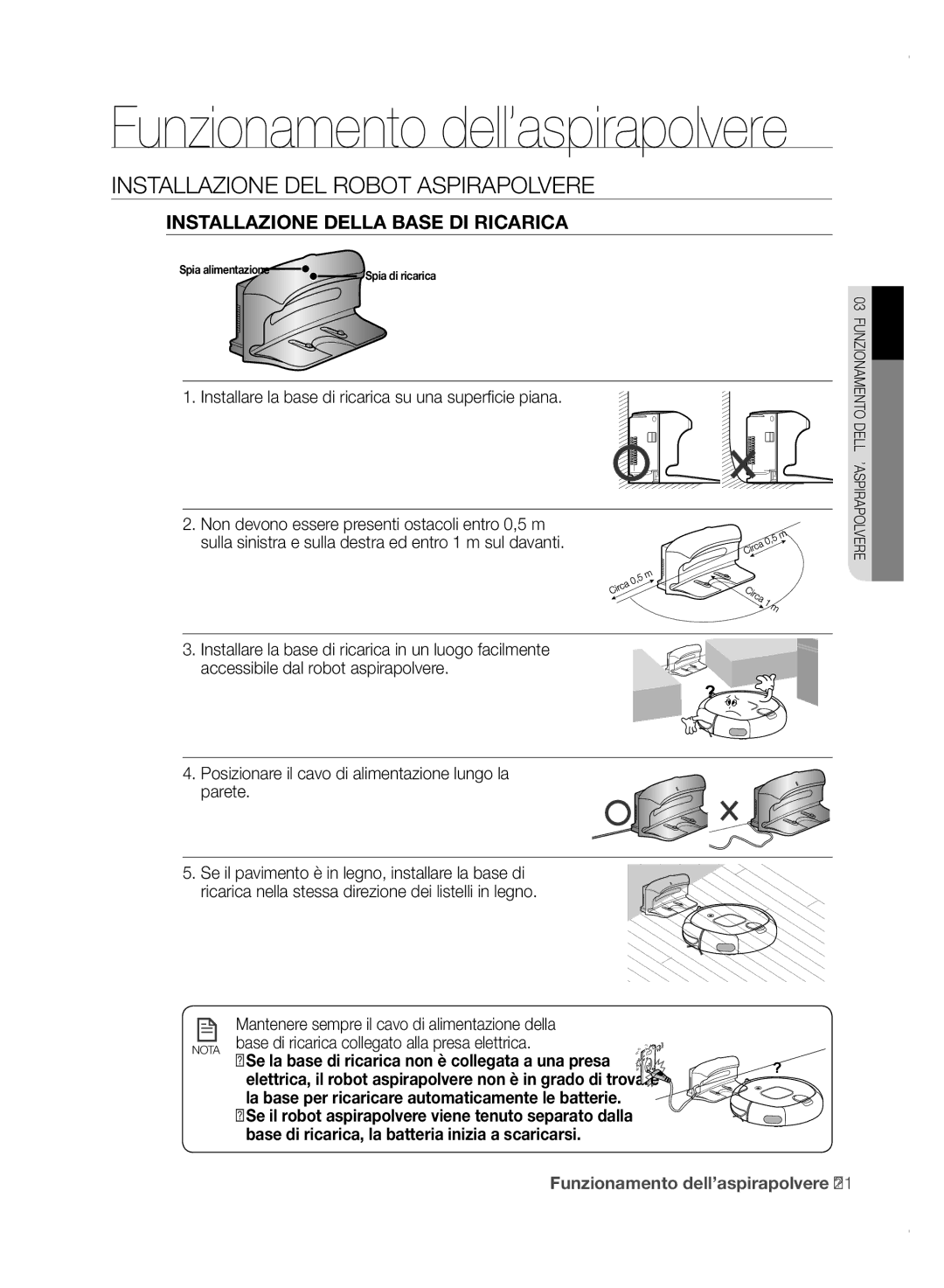 Samsung VCR8850L3R/XET manual Installazione Della Base DI Ricarica, Base di ricarica collegato alla presa elettrica 