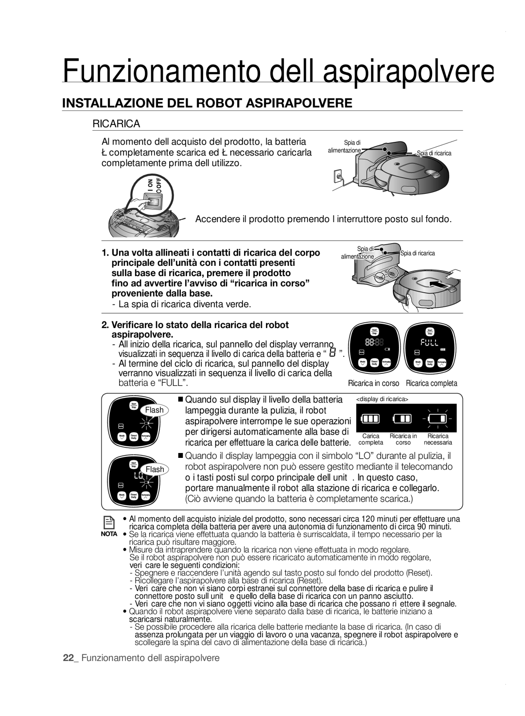 Samsung VCR8850L3R/XET manual Ricarica, La spia di ricarica diventa verde, Batteria e Full 