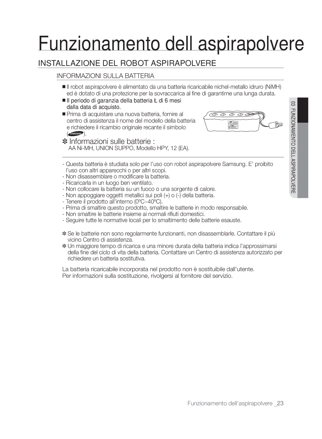 Samsung VCR8850L3R/XET manual Informazioni Sulla Batteria, Richiedere il ricambio originale recante il simbolo 