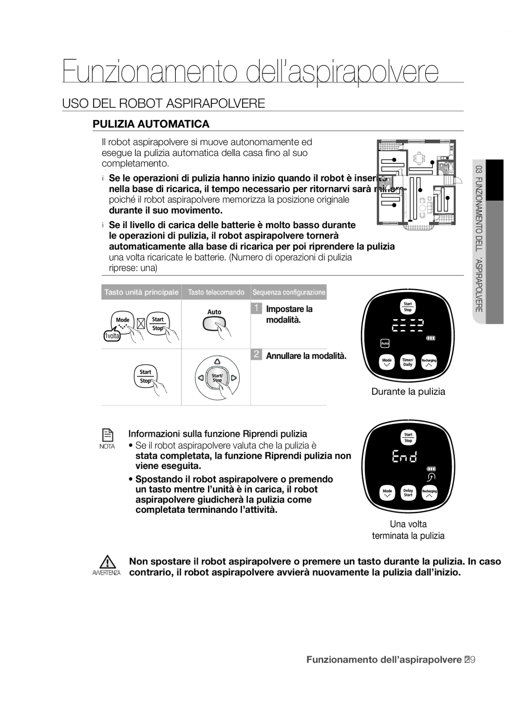 Samsung VCR8850L3R/XET manual Pulizia Automatica, Una volta Terminata la pulizia 